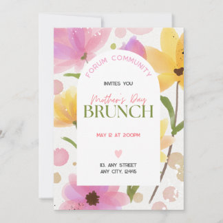 Invitation Aquarelle rose floral Arché communautaire Brunch