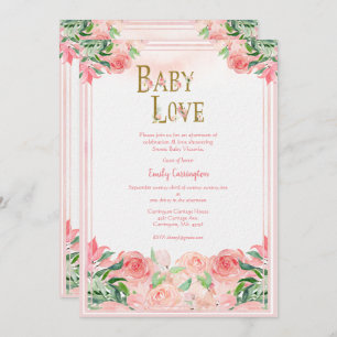 Invitation Aquarelle rose Floral Baby Love Girl Baby shower