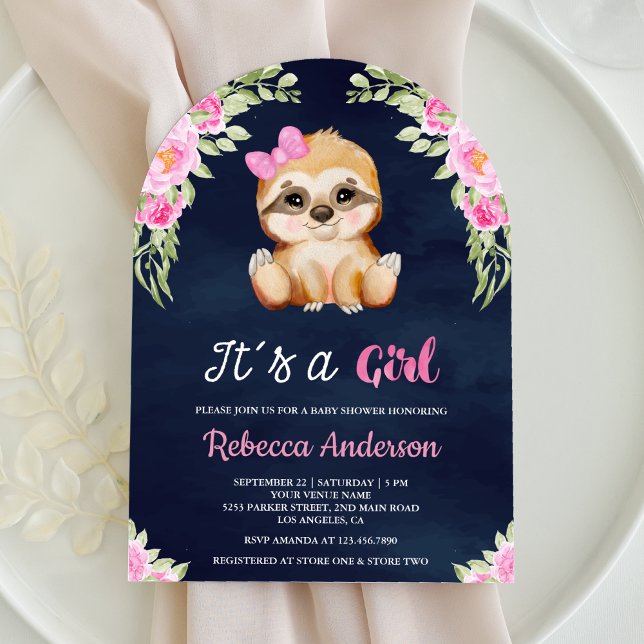 Invitation Aquarelle rose Floral Baby shower de la Marine de  (Créateur téléchargé)