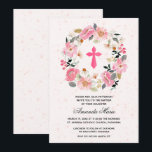Invitation Aquarelle rose floral Baptême<br><div class="desc">Cette invitation au baptême moderne et élégante comprend une belle couronne d'aquarelle fleurie de fleurs roses du jardin autour d'une croix rose,  parfaite pour la journée spéciale de votre fille. Objets CORRESPONDANTS disponibles dans notre magasin.</div>
