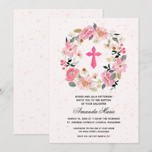 Invitation Aquarelle rose floral Baptême
