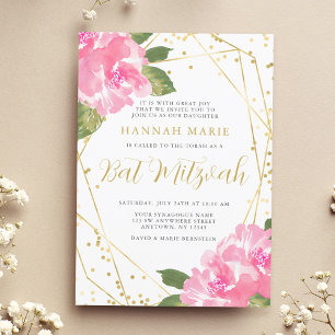 Invitation Aquarelle rose Floral Bat mitzvah or
