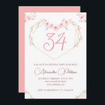 Invitation Aquarelle rose Floral Boho 34e anniversaire<br><div class="desc">Aquarelle rose Floral Boho 34e anniversaire Invitation</div>