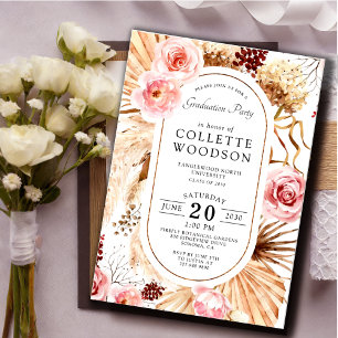 Invitation Aquarelle rose Floral Botanical Graduical Party