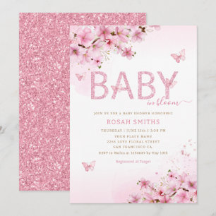 Invitation Aquarelle rose Floral Butterfly Girl Baby shower