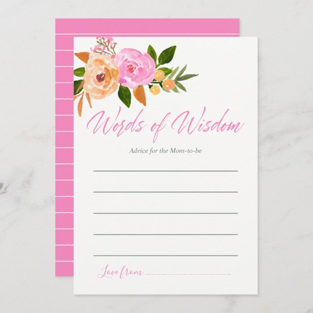 Invitation Aquarelle rose floral Conseils pour maman Baby sho (Devant / Derrière)