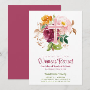 Invitation Aquarelle rose Floral féminin retraite de l'église