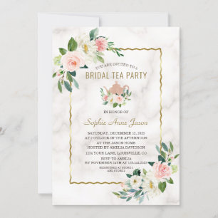 Invitation Aquarelle rose Floral Fête des mariées en marbre o
