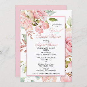 Invitation Aquarelle rose Floral Fête des mariées virtuelle I