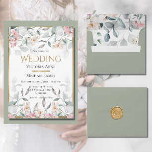 Invitation Aquarelle rose Floral Mariage