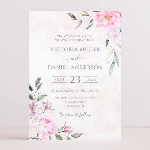 Invitation Aquarelle rose Floral Mariage élégant
