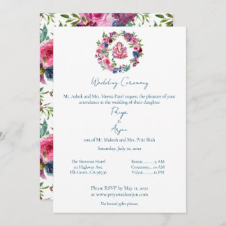 Invitation Aquarelle rose Floral Mariage Hindu Ganesh