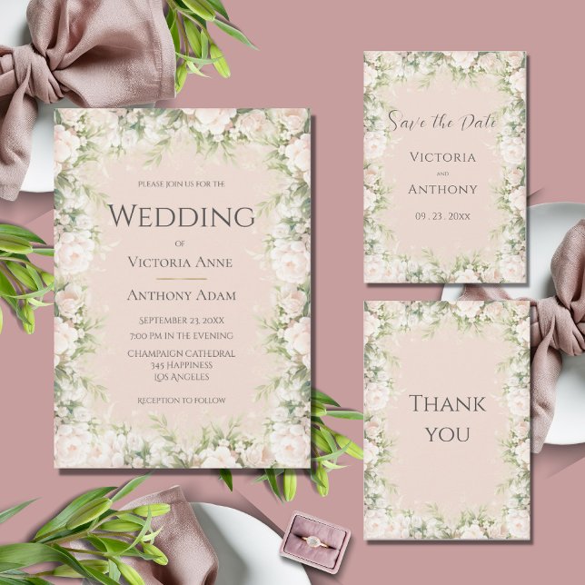 Invitation Aquarelle rose Floral Mariage millésimé (Créateur téléchargé)