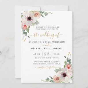Invitation Aquarelle rose Floral Mariage moderne