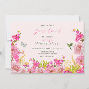Invitation Aquarelle rose Floral oiseau tropical