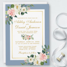 Aquarelle rose Floral or Dusty Mariage bleu