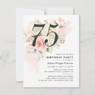 Invitation Aquarelle rose florale 75e fête d'anniversaire