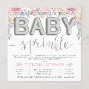 Invitation Aquarelle rose florale Boulon de ballons pour bébé