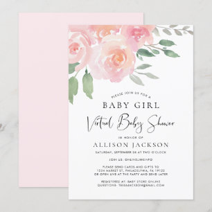 Invitation Aquarelle rose florale de la fille du Baby shower 