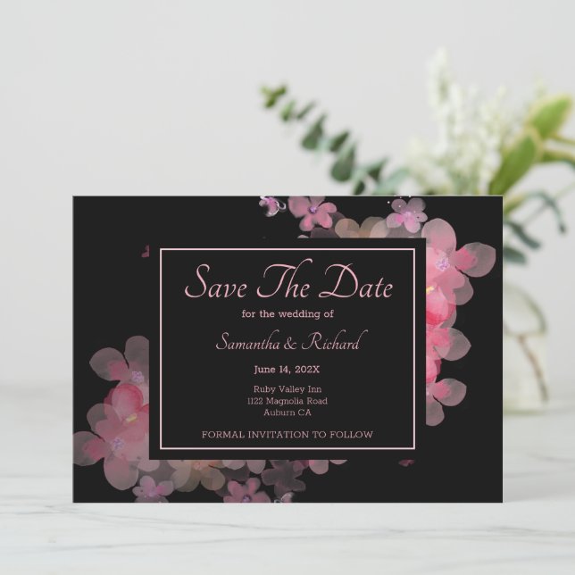 Invitation Aquarelle rose florale délicate (Debout devant)
