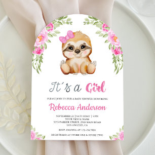 Invitation Aquarelle rose Florale mignonne Baby shower d'arc