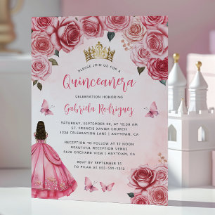 Invitation Aquarelle rose florale Quinceañera