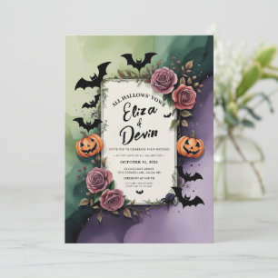 Invitation Aquarelle Rose foncée Halloween Mariage