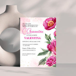 Invitation Aquarelle rose Fuchsia Floral or Quinceañera