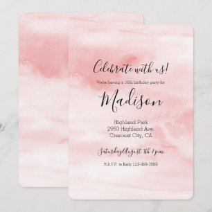 Invitation Aquarelle rose fusée fille personnalisée
