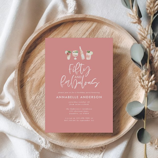Invitation Aquarelle rose girly 50 et fabuleux anniversaire (Créateur téléchargé)