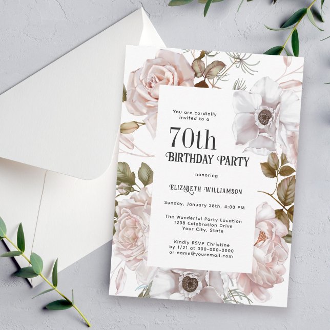 Invitation Aquarelle rose glace Roses Floral 70e anniversaire (Available in both printed and digital download formats!)