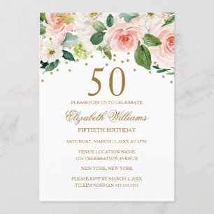 Invitation Aquarelle rose Gold Floral 50e anniversaire