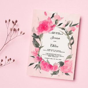 Invitation Aquarelle rose gris Mariage