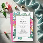 Invitation Aquarelle rose Hibiscus 60e anniversaire Invitatio<br><div class="desc">Célébrez dans le style de l'île avec ces invitations aux luau tropicaux à 60e anniversaire, avec des fleurs d'hibiscus rouges audacieuses et des feuilles de palmiers aquarelles. Parfaites pour les fêtes d'été et les célébrations sur le thème hawaïen, ces invitations d'anniversaire modifiables pour les adultes donnent le ton d'un rassemblement...</div>