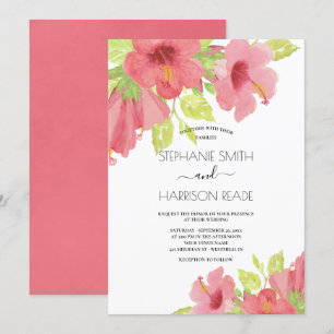 Invitation Aquarelle rose Hibiscus Floral Mariage