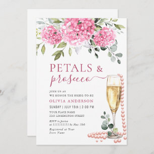 Invitation Aquarelle rose Hydrangea PETALS & Prosecco