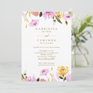 Invitation Aquarelle rose jaune moderne Mariage floral