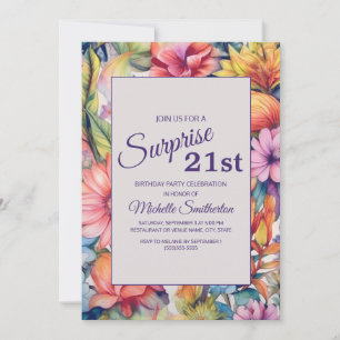 Invitation Aquarelle rose jaune pourpre Floral 21e anniversai