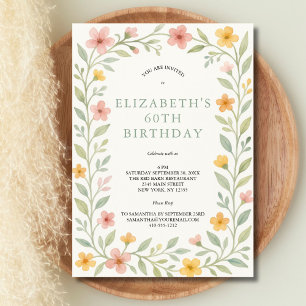 Invitation Aquarelle rose jaune Sage vert Floral 60e