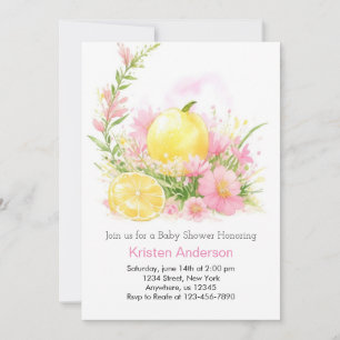 Invitation Aquarelle rose Lemonade Girl Baby shower