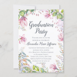 Invitation Aquarelle rose Lily Fleur Floral Girl Graduation