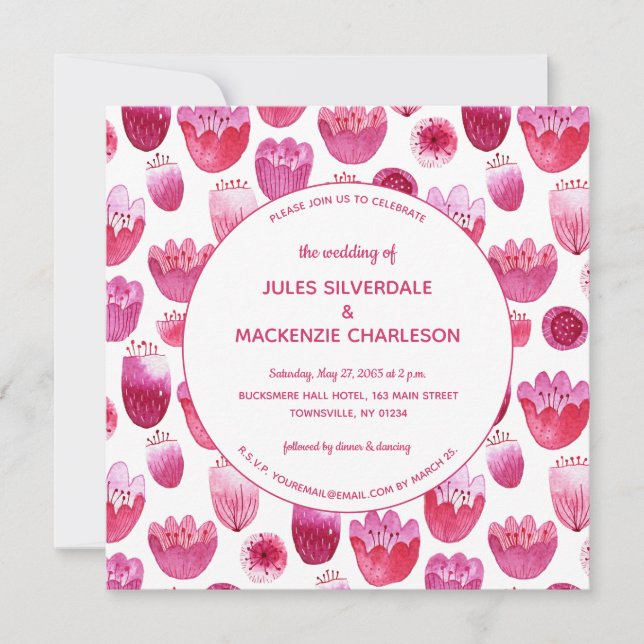 Invitation Aquarelle rose Mariage de motifs floraux (Devant)