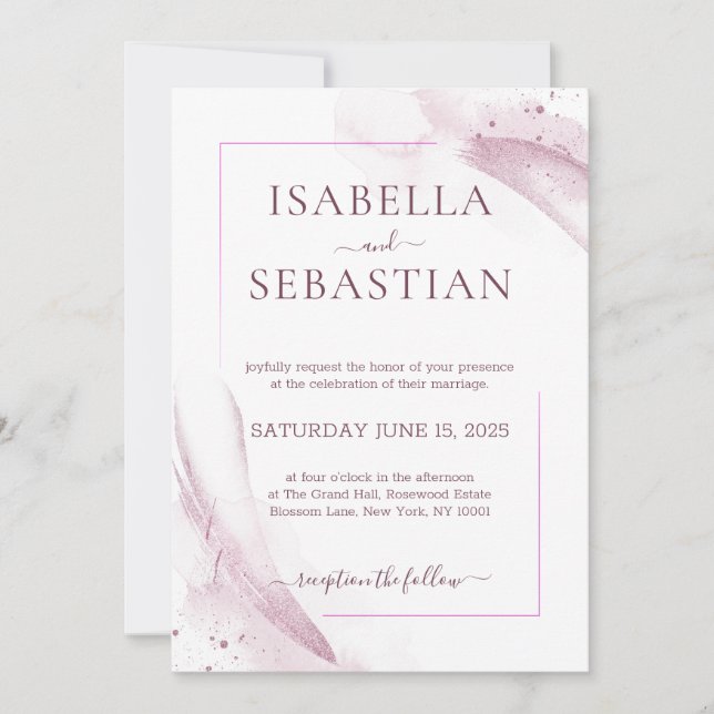 Invitation Aquarelle rose Mariage élégant (Devant)