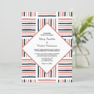 Invitation Aquarelle rose Mariage moderne tendance rayée