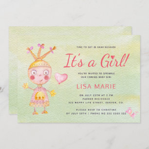 Invitation Aquarelle rose mignon robot c'est un baby shower f