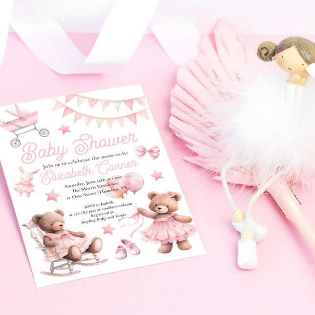 Invitation Aquarelle rose mignonne Baby Girl Douche Invitatio (Cute Pink Watercolor Baby Girl Shower Invitation)