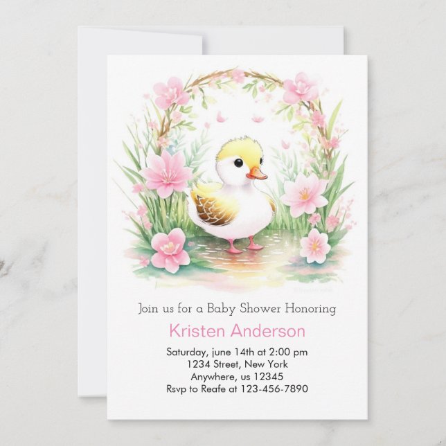 Invitation Aquarelle rose mignonne Baby shower fille (Devant)