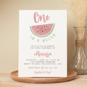 Invitation Aquarelle rose mignonne un dans un Melon premier a