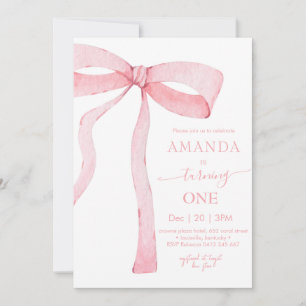 Invitation Aquarelle rose minimaliste Ruban Anniversaire