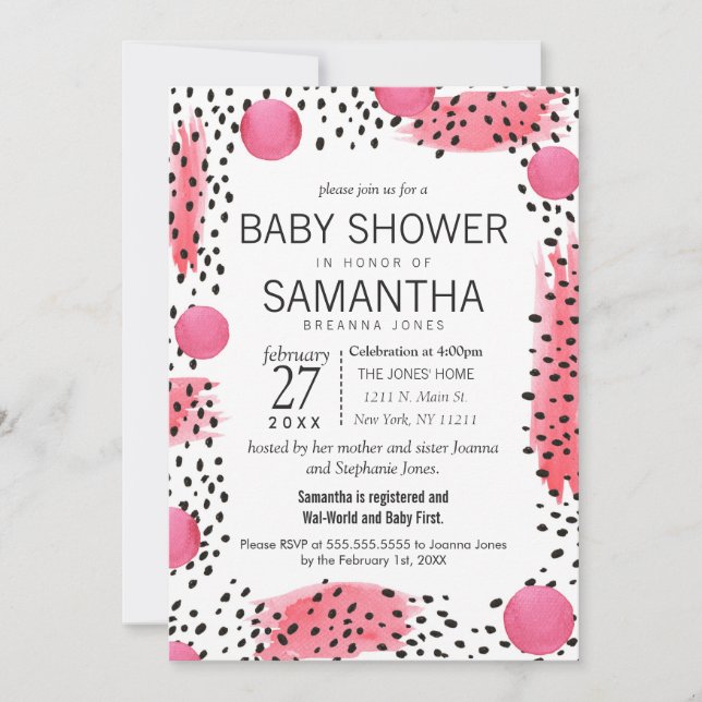 Invitation Aquarelle rose moderne Baby shower Abstrait (Devant)